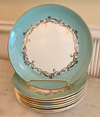 Set of 8 Homer Laughlin Lifetime China GOLD CROWN Salad Snack Plates, 7.25  Diam