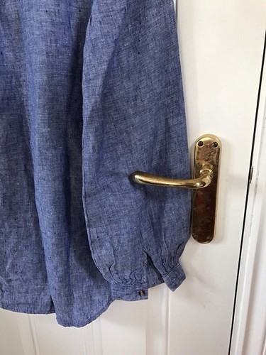 M&S 100% Linen Blouse Shirt Top Button Up Size 12 Blue Long Sleeve Tunic Summer - Picture 9 of 11