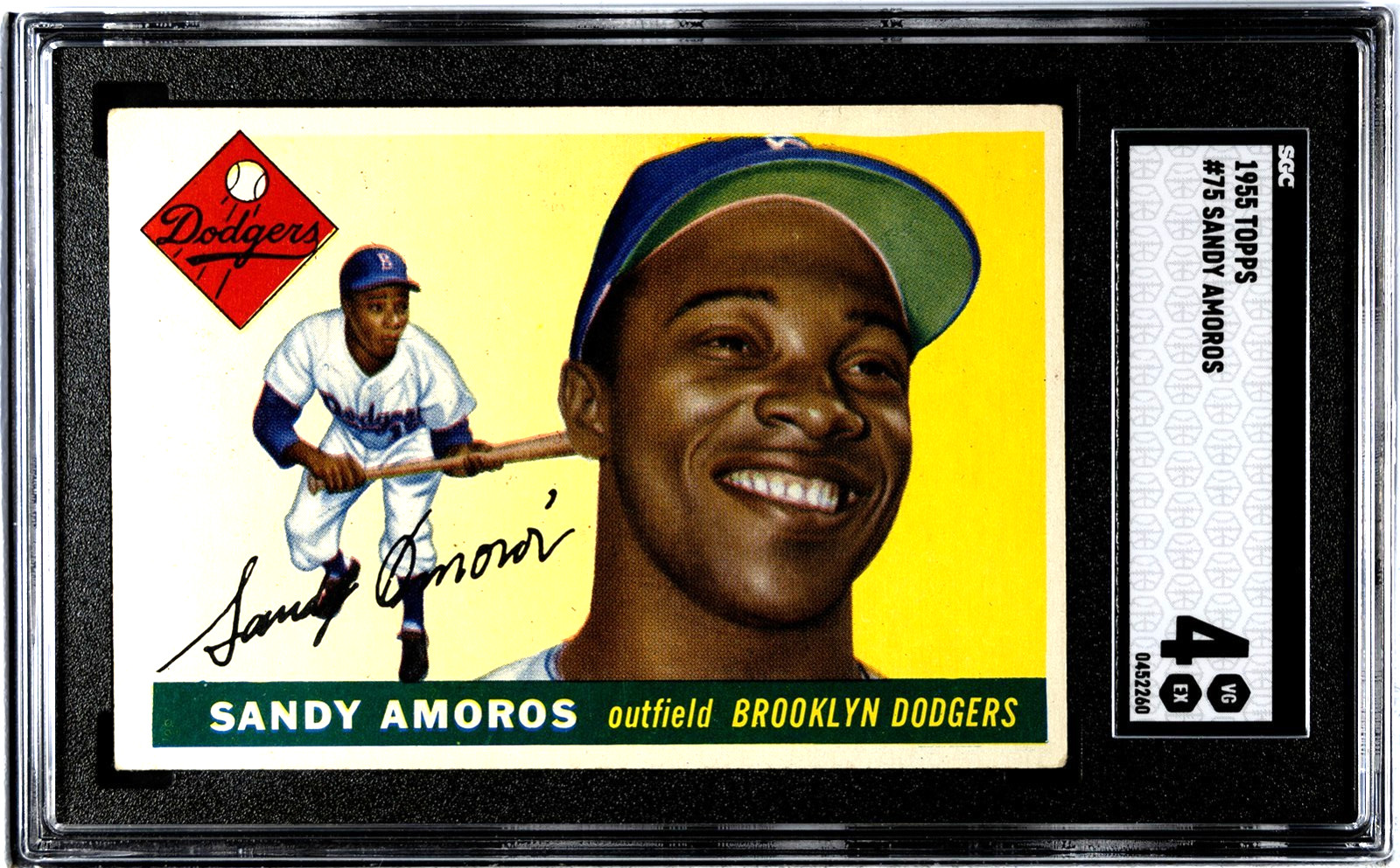 1955 Topps SANDY AMOROS ROOKIE #75 Brooklyn Dodgers SGC 4 VG/EX Condition
