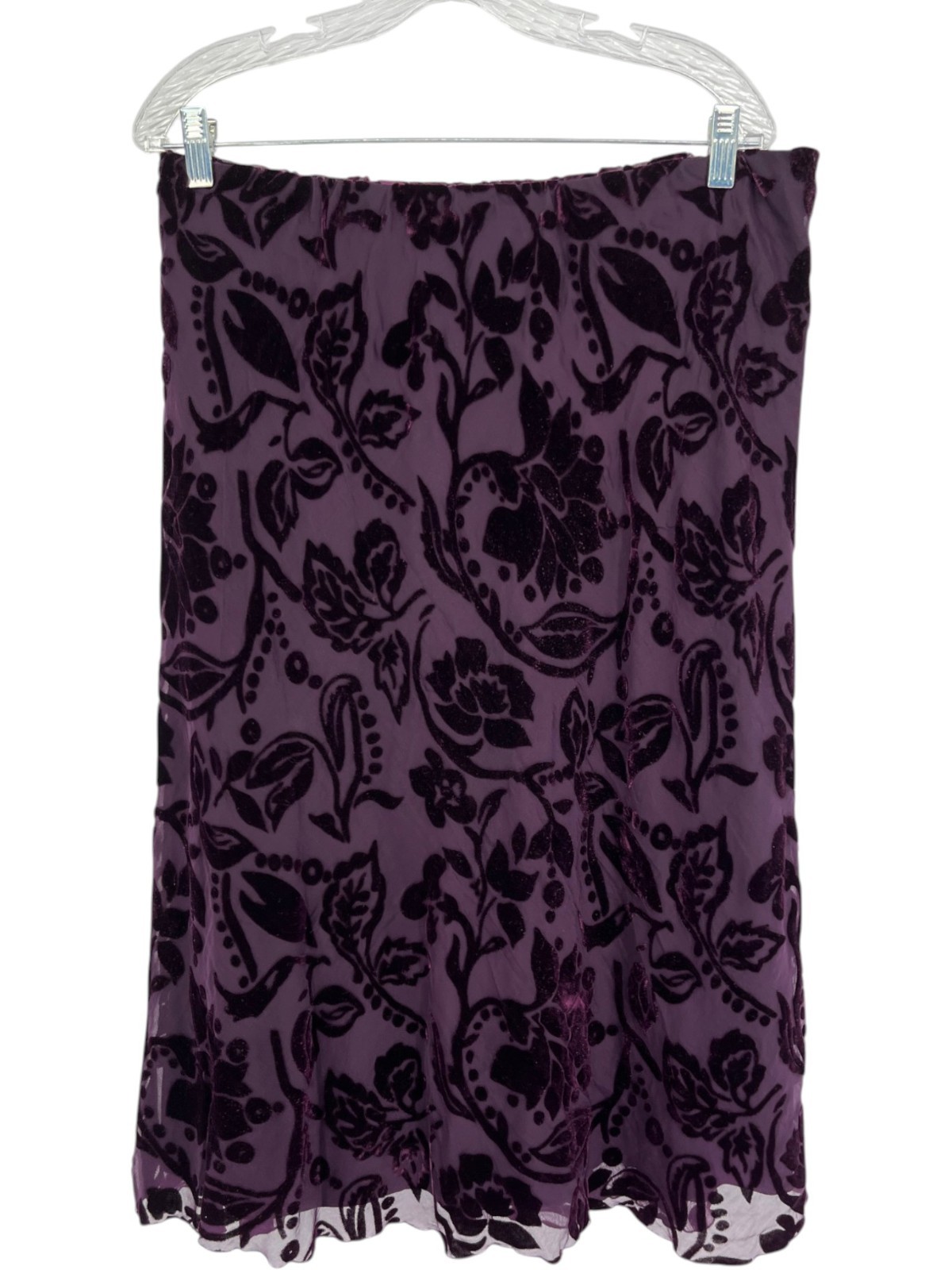 MSK Midi Skirt Women's Size XL Purple Velvet Burnout Floral Whimsigoth Goth-image