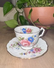 Aynsley Floral Teacup & Saucer Bone China -England- Howard’s Spray #2383 Vintage