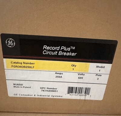 GE FGN36DB250LF 3P 250A 600V Molded Case Circuit Breaker