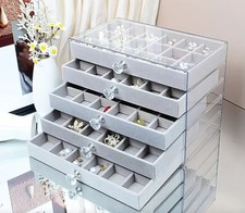 1 Grey Large Elegant Jewellery Box Storage Organiser 5 Tier Drawer Display Gift