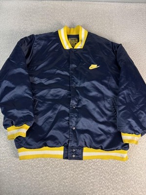 Nike Jacket Mens Large Blue Classic Hoops Satin Varsity Snap Front Bomber