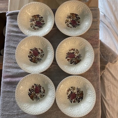 DEFECTIVE Wedgwood Wellesley Bullfinch Embossed Floral 7 Bowls Set of  6 G3D