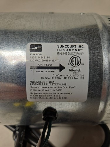Suncourt 6" In-line Duct Fan Boost Airflow 250 CFM Furnace AC Airflow Fan - Picture 4 of 4