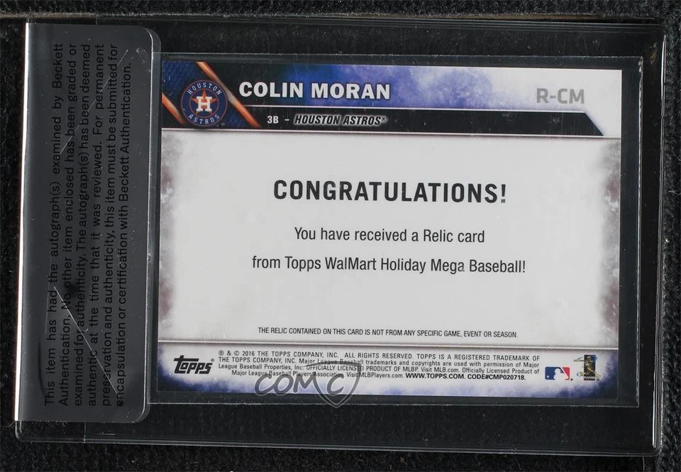 BAS 2016 Topps Holiday Relic Colin Moran #R-CM Seal of Authenticity Rookie RC - Image 2 of 2