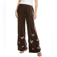 Johnny Was SEAMED WIDE LEG Silk Embroidery PANTs Size L
