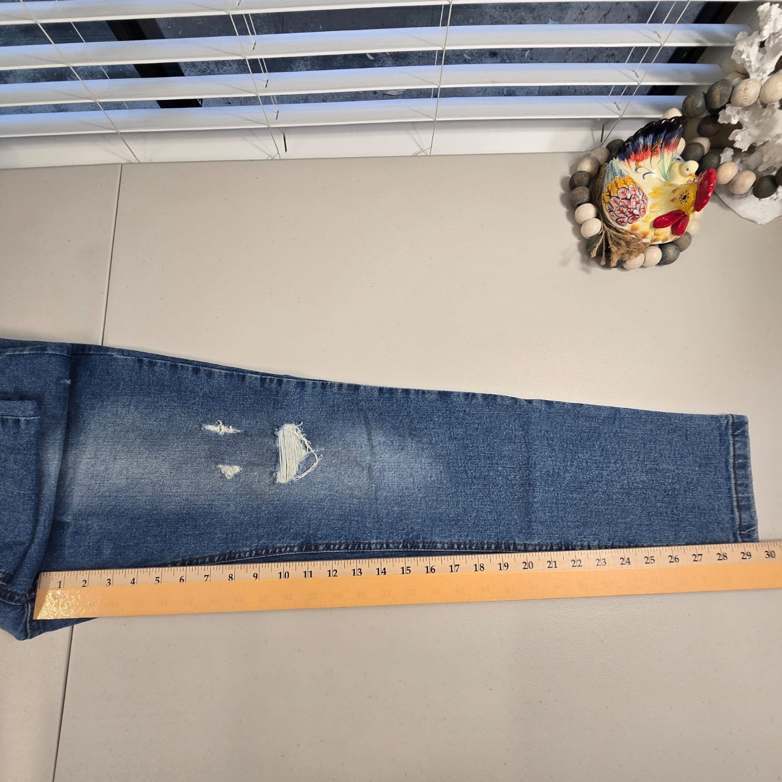 Ring of Fire  Straight  Taper Jeans Mens 33x30 Light Wash Blue Distressed Denim