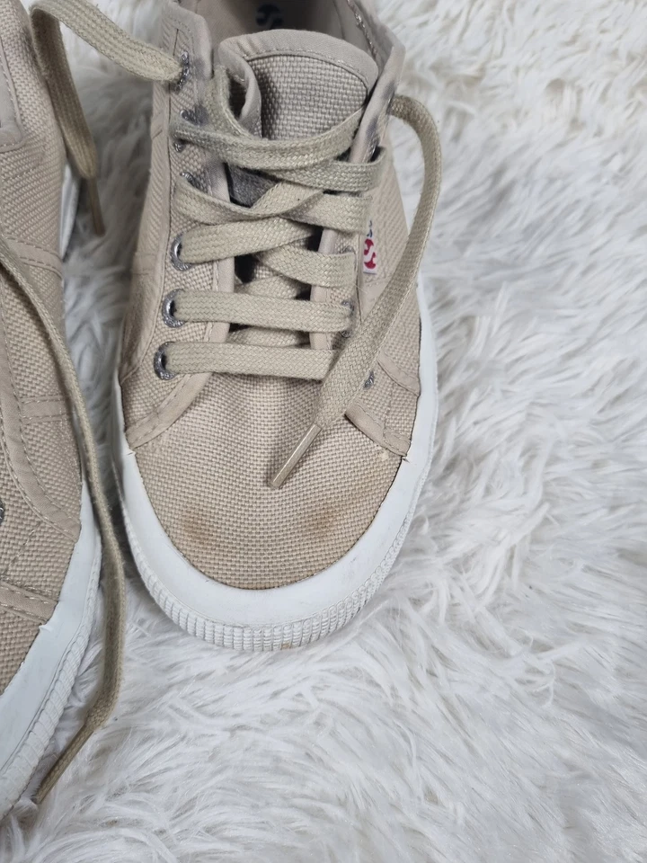 Superga Zapatos Mujer Talla 39 EU Beige Lona Parte Superior Baja Con Cordones Tenis Informales Foto 3 de 4