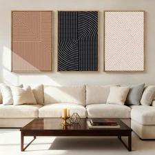 Extra Large Boho Wall Art Black Neutral Wall Decor Minimalist Line Painting s...