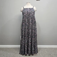 Plus Size 2X Floral Maxi Sundress Tiered Pockets Boho Cottagecore Romantic Fairy