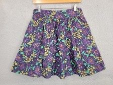 J. CREW Elise Nightfall Floral Purple Full Pleated Cotton Skirt size 8 W Pockets