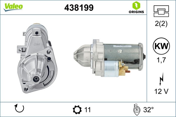 Anlasser Starter Valeo Origins - NEW O.E. Technologie 438199 12V FüR Mercedes SL-image