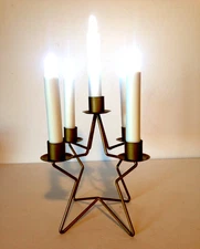 Free Standing 4  Sided Christmas Advent Star Taper Candle Holder Gold Tone