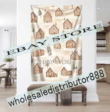 Tiny Houses Pattern tapestry cheerful winter village 59X82 in