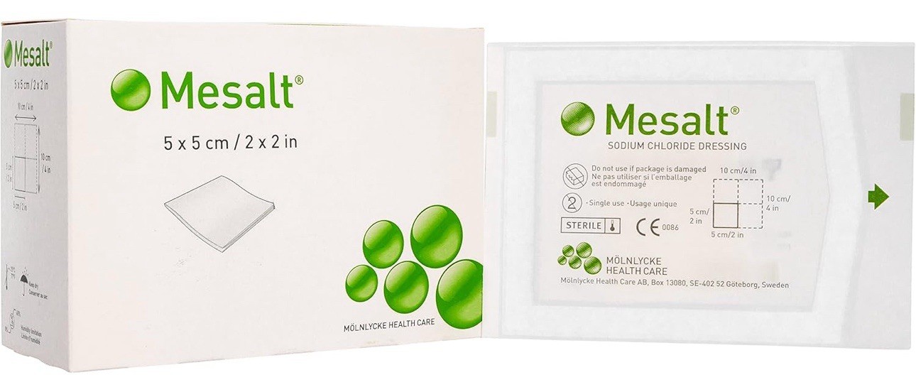 30 Pieces 2” x 2” Mölnlycke Mesalt Cleansing Dressing 20% 6/2027 UGLY NO BOX