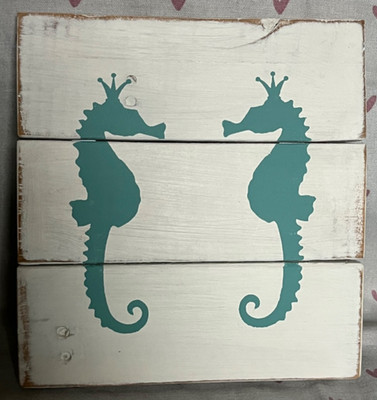Rustikales Seepferdchen Kunstbild aus Holz. Shabby Chic