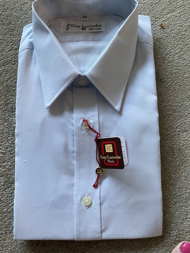 Guy Laroche, Vintage Guy Laroche Dress Shirt Light Blue Deadstock NWT Size 15 Small 80s