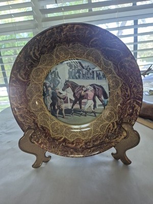Vintage Decorative Plate   Horse Racing Scene   Signed Duri Nice, New York 1997