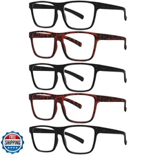 Kerecsen 5 Pack Oversized Reading Glasses Blue Light Blocking Square Large Fr