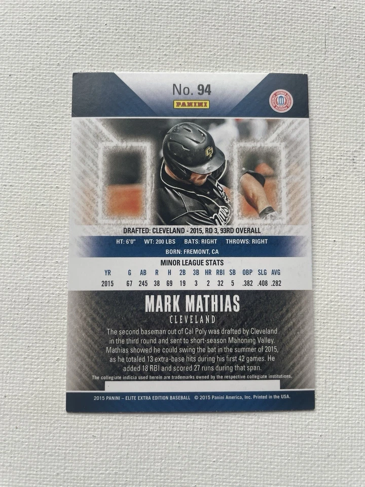 Signed 2015 Panini Extra Elite Mark Mathias Cleveland Indians Autographed Auto - Image 2 of 2