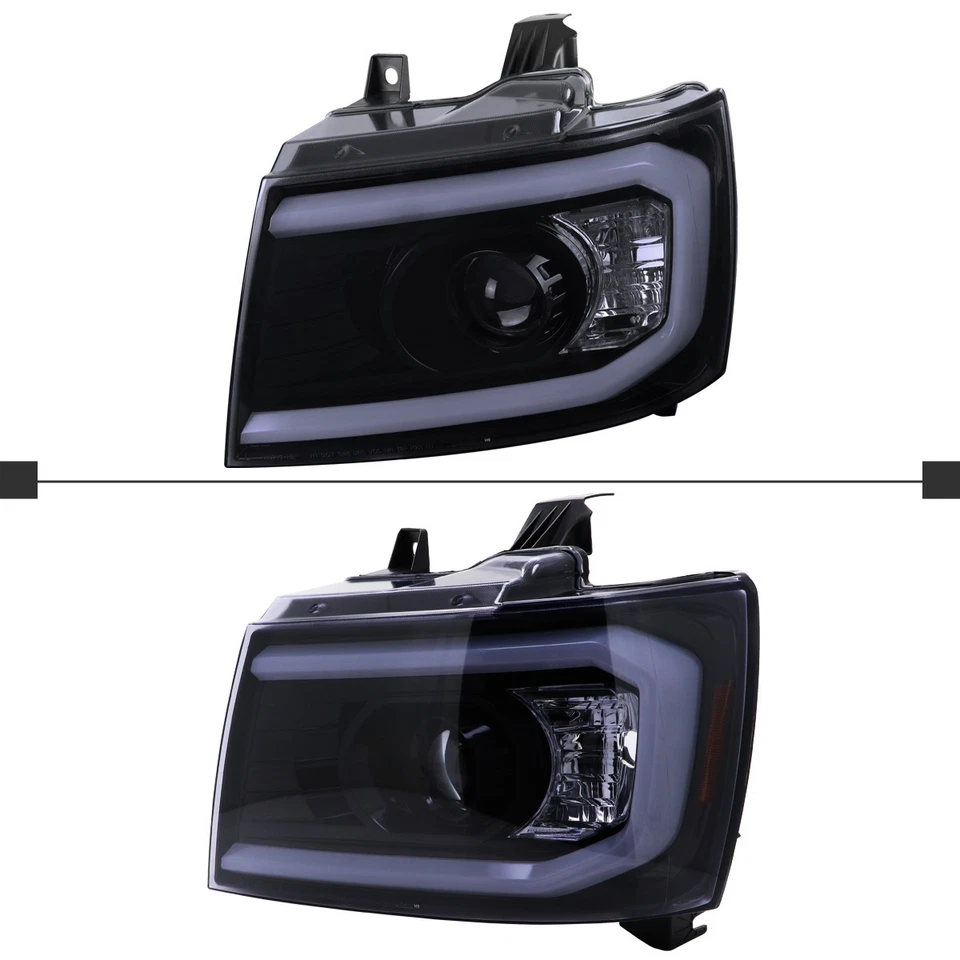 Smoke Projector Headlights Fits 2007-2013 Avalanche Tahoe Suburban LED Strip - Imagem 4 de 4