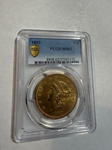 1853  $20 Gold Double Eagle  PCGS 62 Secure Label  Free Ship USA Only