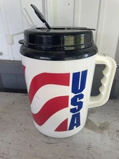 Vintage Betras USA Large Travel Insulated Mug Red White Blue NL