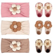 Baby Girl Cute Headband Socks Combo - Non-Slip Floral Grips Socks Soft Fl...