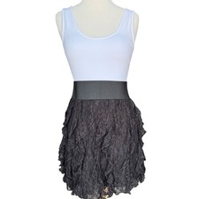 Express Women’s Tank Dress Black Sleeveless Mini Ruffle Tiered Fit Flare XS Read