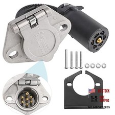 7-Way RV Blade to 7 Way Round Pin Trailer Adapter Connector, Die-cast Zinc
