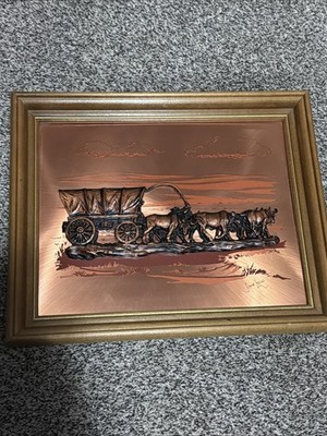 Vintage John Louw Copper Art 3D Western Covered Wagon Framed Picture