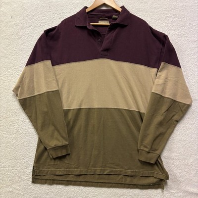 VTG Arrow Shirt Mens XL Rugby Block Strip Neutral Colors Purple Tan Green