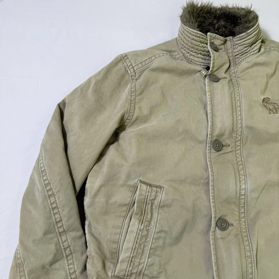 De Colección Abercrombie & Fitch Adirondak Chaqueta Juvenil XL Caqui Imitación Piel Forrada Abrigo Y2K Foto 4 de 4