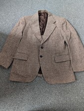 Harris Tweed Houndstooth Wool Blazer Suit Jacket Overcoat 44R