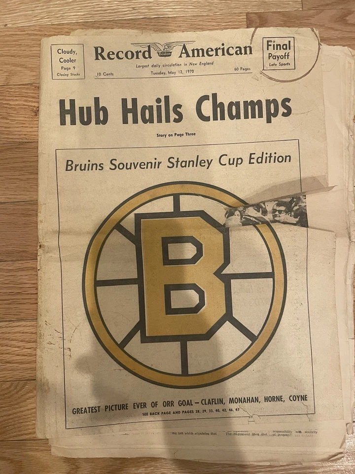 Vintage 1970 Bruins Memorabilia Newspaper Orrs Goal, Greatest Hockey Photo Ever! - Image 2 of 4