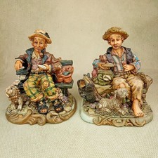 ⭐ Small 6" Capodimonte Style Old Man On Bench With Puppy Figurine