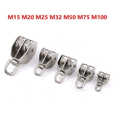 15-100mm 304 StainlessSteel Double Pulley Rope Block Fixed Swivel Pulley Lifting