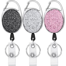 3 Pcs Retractable Badge Reel Carabiner Badge Holders with Bling Rhinestone