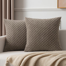Pack of 2 Corduroy Decorative Throw Pillow Covers 18x18 Inch Soft Boho Striped P