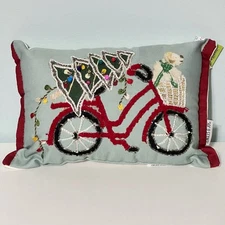 Jingle Joy Holiday Decorative Pillow Christmas Tree Dog Bicycle Embroidered New
