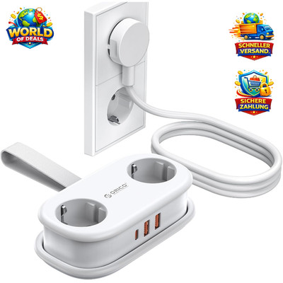 Steckdosenleiste mit USB C PD 20W, 2 Fächer, 1,5m Kabel, Weiß