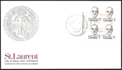 🍁Canada    #592 LLpb    "LOUIS ST. LAURENT"   Brand New 1974 First Day Cover