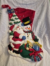 Bucilla Handmade Christmas Stocking with makers tag 14.5" tall Santa snowman