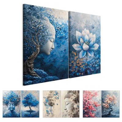 Wandbild Set 2 tlg Groß Wohnzimmer Leinwand Bilder Buddha Natur Zen Baum Deko