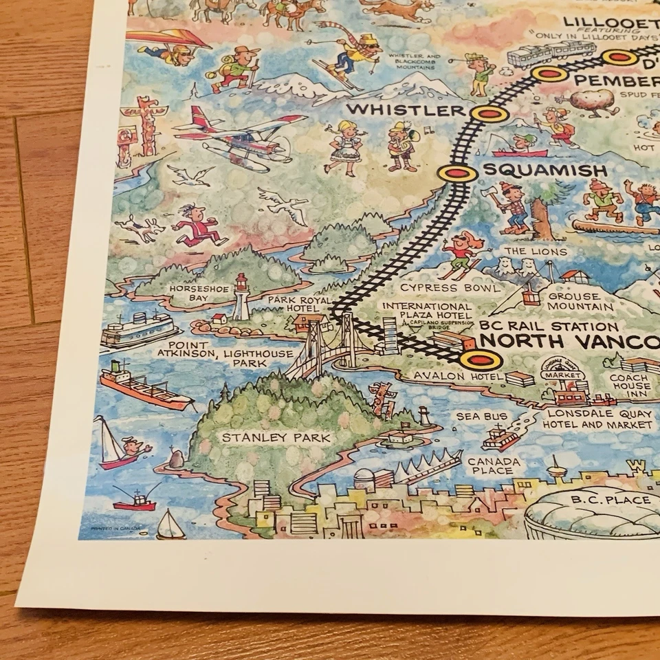 Adventures By BC Rail Cartoon Map Poster Vintage Tourism British Columbia Canada - Image 3 of 4