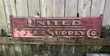 Original United Fuel Painted Wood Trade Sign, Double Sided, Brackets