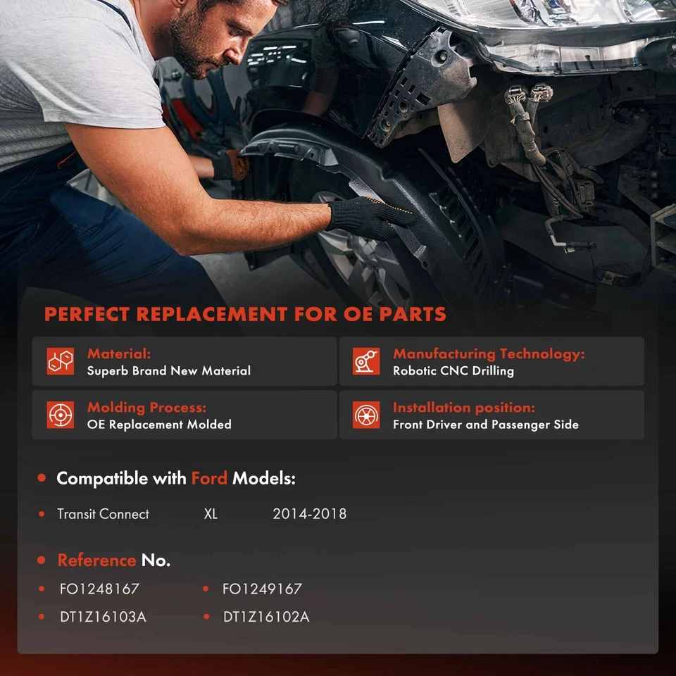 2 peças forros internos dianteiros para-lama protetor contra respingos para Ford Transit Connect 2014-2018 - Imagem 2 de 4