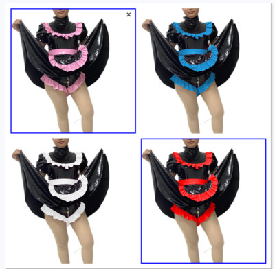 PVC Lockable Sissy boy Maid vinyl mini Dress/Romper Tailor-Made set